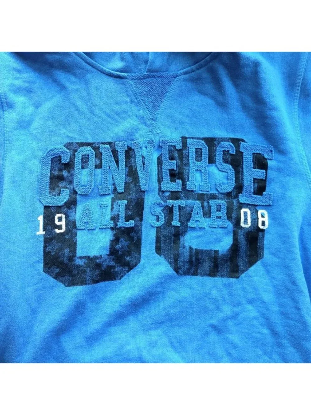Converse All Star Blue Hooded Short Sleeve Sweatshirt Size Large